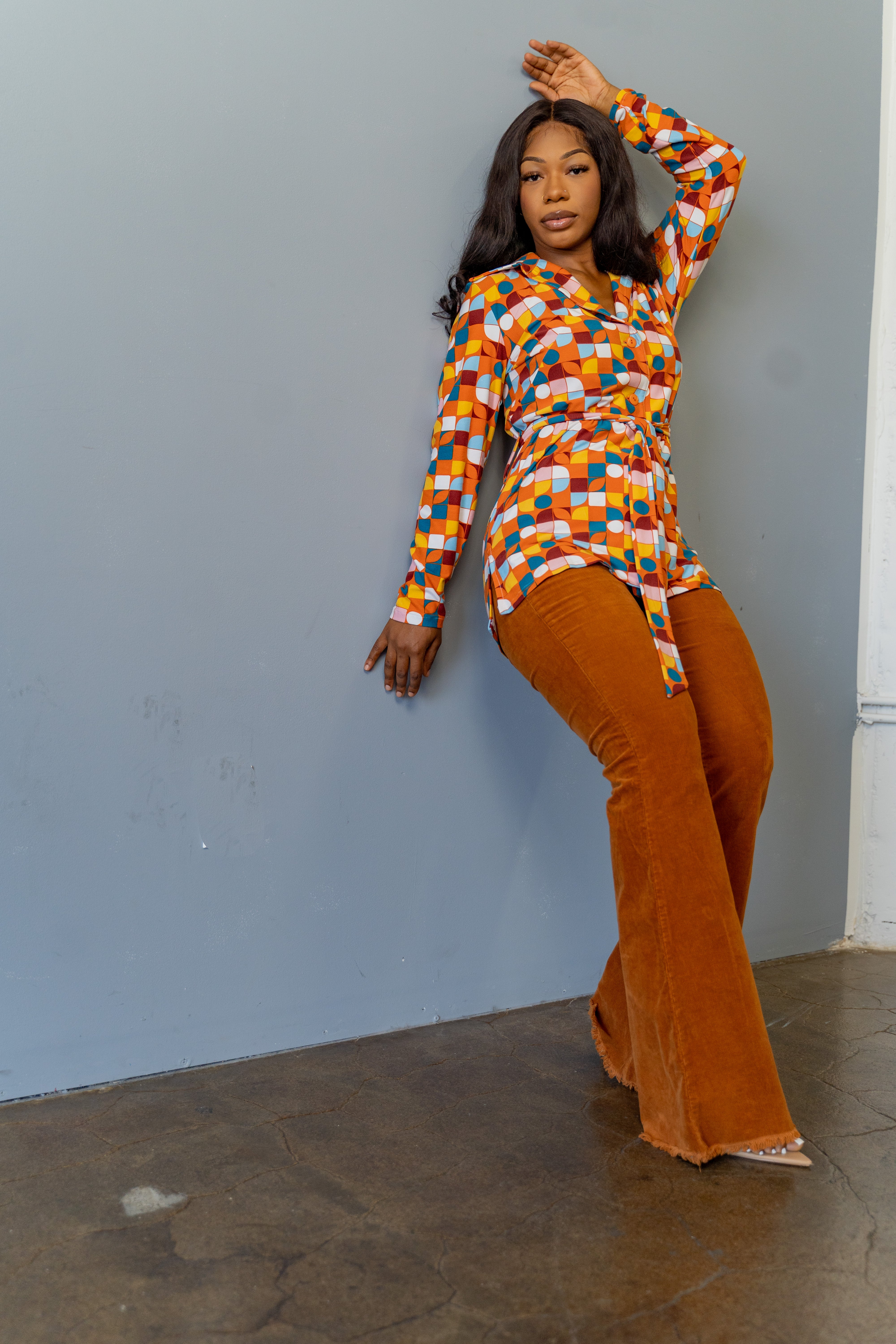 Panashe Orange Geometric Women's Shirt