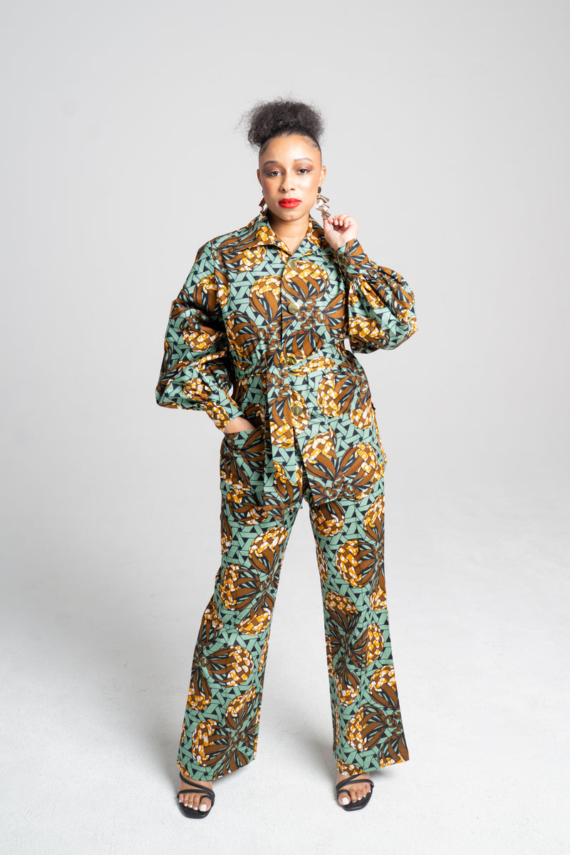 African Print Set in Runako (Beauty) | Bishop Sleeve Top & Bootleg Pants | Akanaka Collection