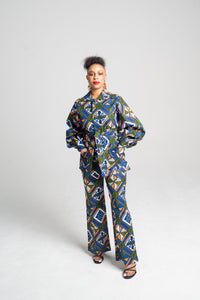 African Print Set in Ruzhowa (Strength/Boundary) | Bishop Sleeve Top & Bootleg Pants | Akanaka Collection