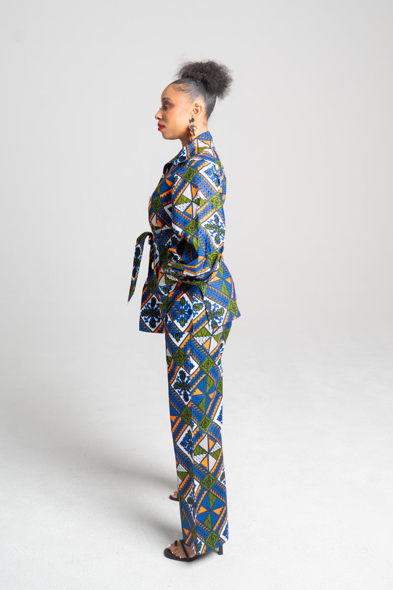 African Print Set in Ruzhowa (Strength/Boundary) | Bishop Sleeve Top & Bootleg Pants | Akanaka Collection