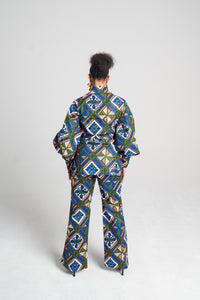 African Print Set in Ruzhowa (Strength/Boundary) | Bishop Sleeve Top & Bootleg Pants | Akanaka Collection