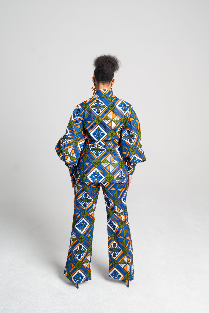 African Print Set in Ruzhowa (Strength/Boundary) | Bishop Sleeve Top & Bootleg Pants | Akanaka Collection