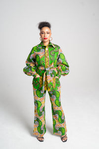 African Print Set in Ruvimbo (Hope) | Bishop Sleeve Top & Bootleg Pants | Akanaka Collection