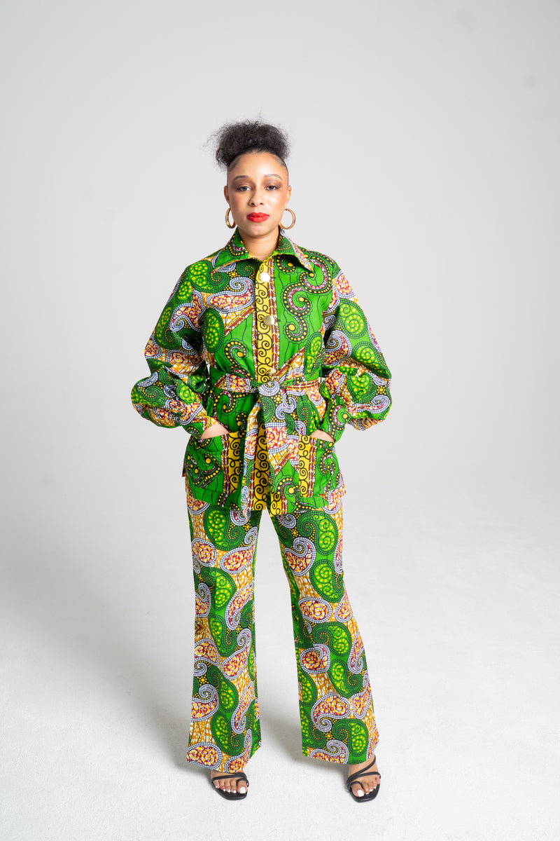 African Print Set in Ruvimbo (Hope) | Bishop Sleeve Top & Bootleg Pants | Akanaka Collection