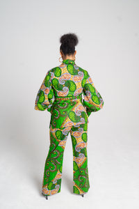 African Print Set in Ruvimbo (Hope) | Bishop Sleeve Top & Bootleg Pants | Akanaka Collection