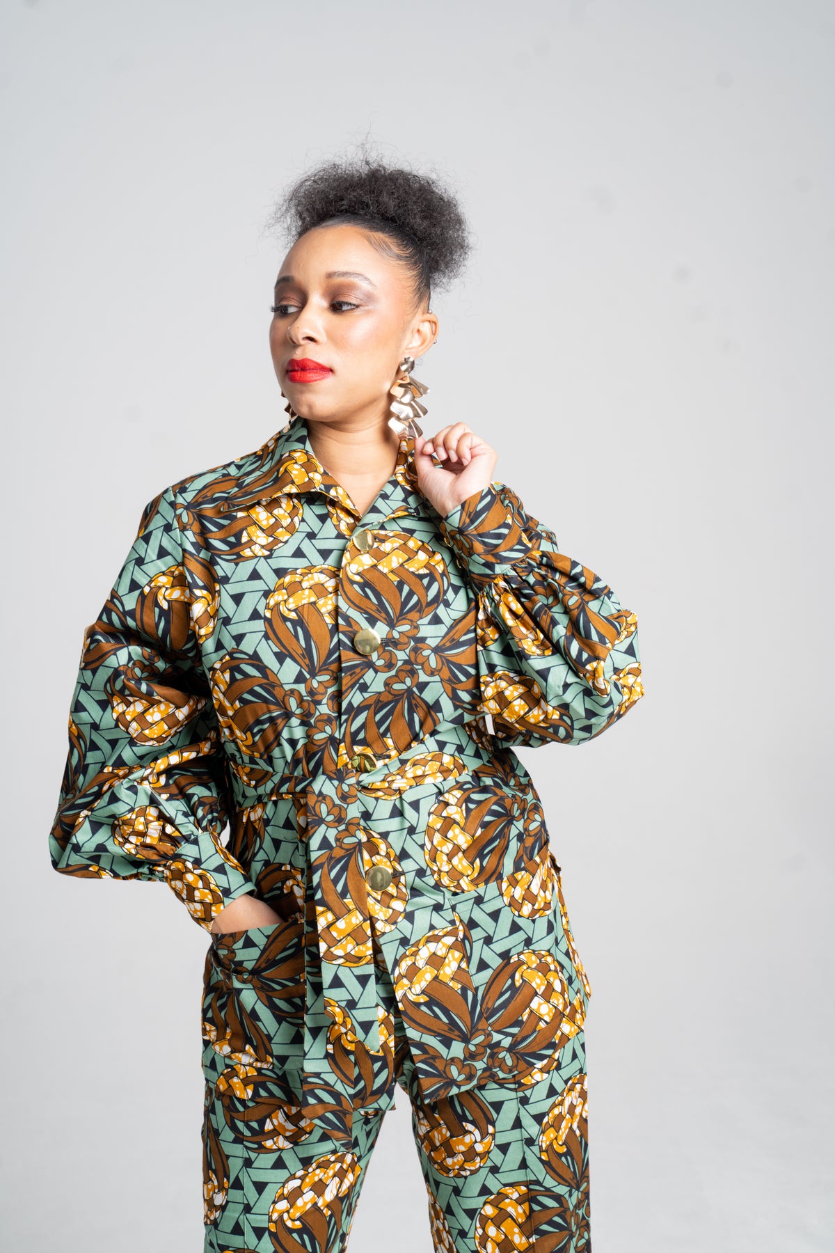 African Print Set in Runako (Beauty) | Bishop Sleeve Top & Bootleg Pants | Akanaka Collection